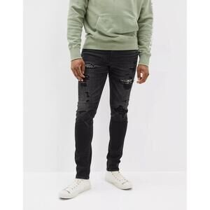 American Eagle mens distressed Straight Leg Jeans 29x32 Black 360 AirFlex+ Slim